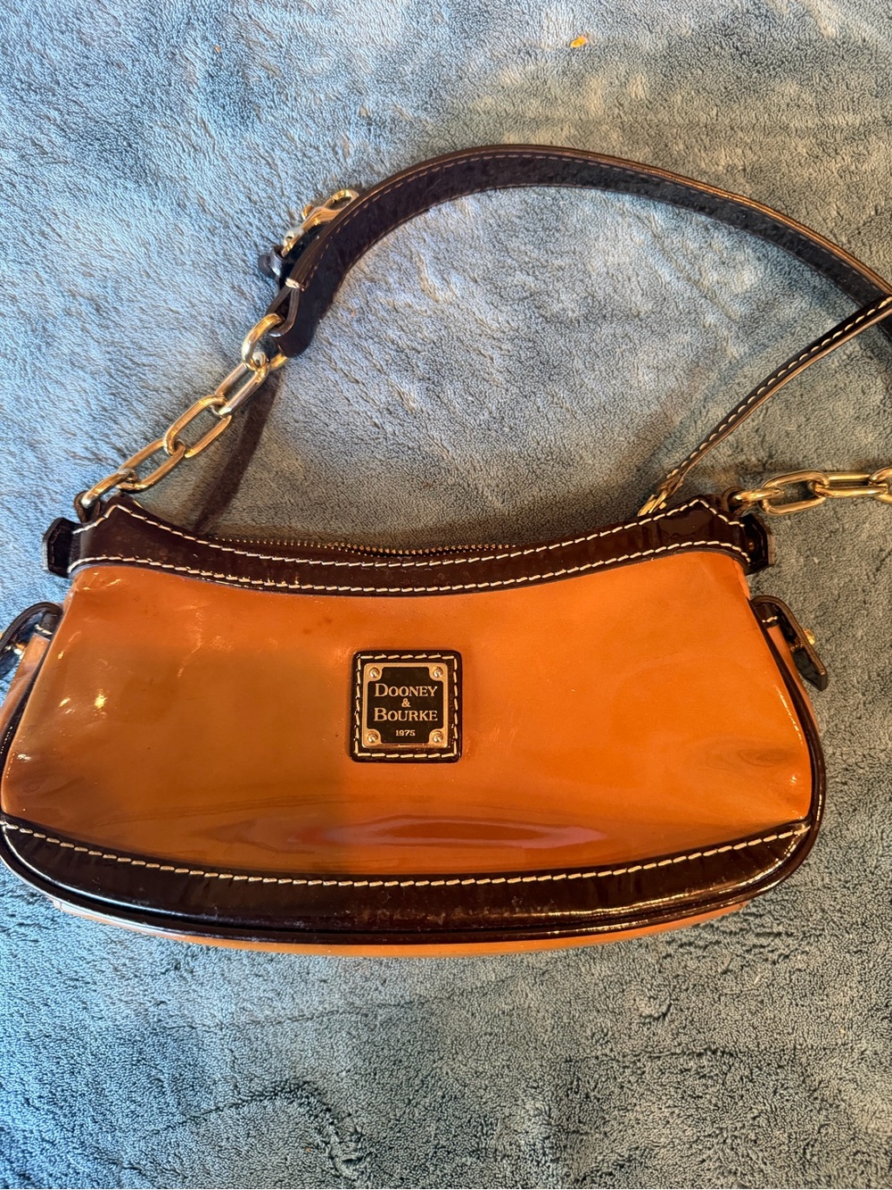 Dooney & Bourke Tan and Brown Patent Leather Shoulder Bag